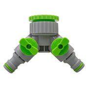 2-Way Tap Connector With Valves 1" or 3/4" BSP Female, Green/Gray - Home & Garden > Lawn & Garden Garden watering
