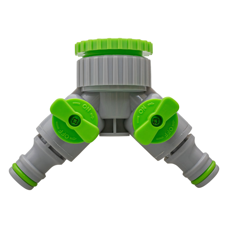 2-Way Tap Connector With Valves 1" or 3/4" BSP Female, Green/Gray - Home & Garden > Lawn & Garden Garden watering