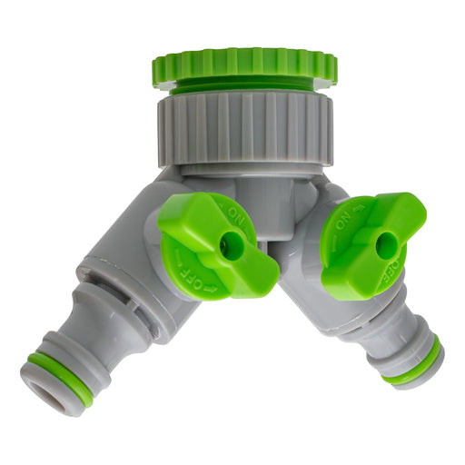 2-Way Tap Connector With Valves 1" or 3/4" BSP Female, Green/Gray - Home & Garden > Lawn & Garden Garden watering