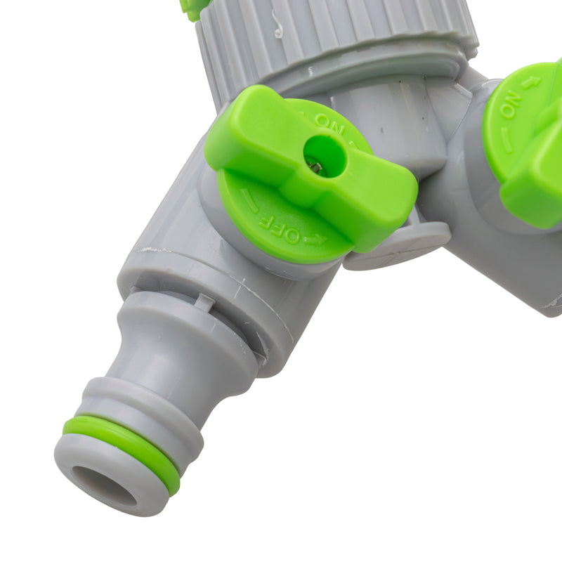 2-Way Tap Connector With Valves 1" or 3/4" BSP Female, Green/Gray - Home & Garden > Lawn & Garden Garden watering