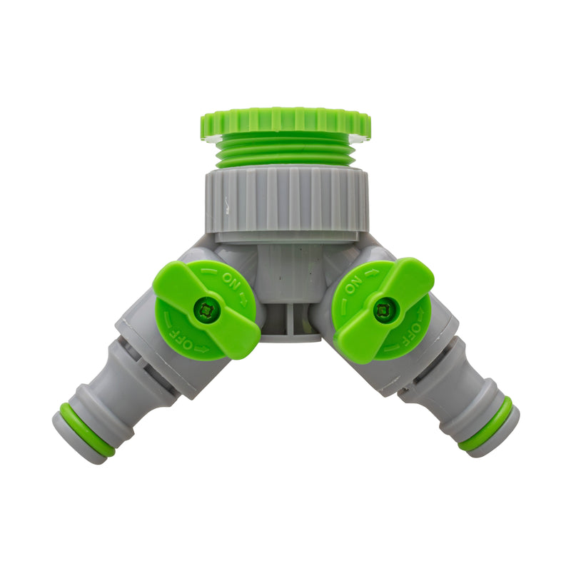 2-Way Tap Connector With Valves 1" or 3/4" BSP Female, Green/Gray - Home & Garden > Lawn & Garden Garden watering