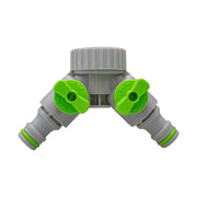 2-Way Tap Connector With Valves 1" or 3/4" BSP Female, Green/Gray - Home & Garden > Lawn & Garden Garden watering