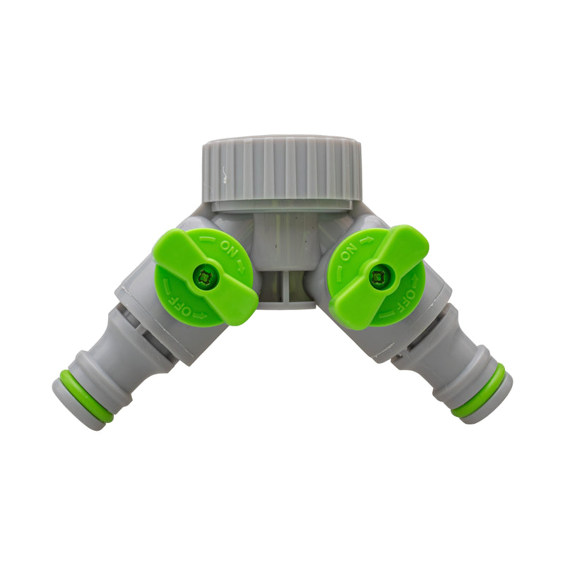 2-Way Tap Connector With Valves 1" or 3/4" BSP Female, Green/Gray - Home & Garden > Lawn & Garden Garden watering