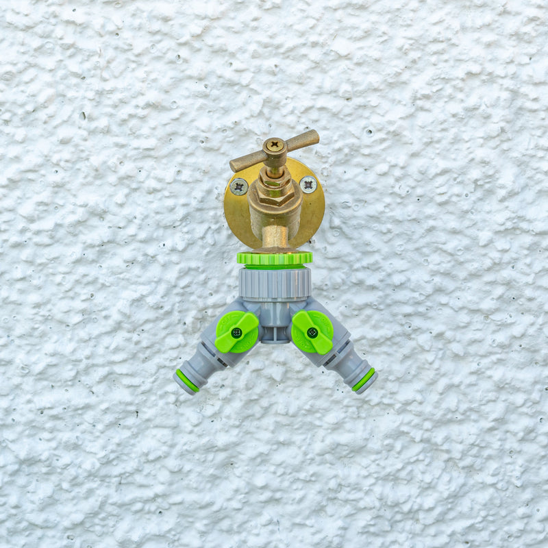 2-Way Tap Connector With Valves 1" or 3/4" BSP Female, Green/Gray - Home & Garden > Lawn & Garden Garden watering