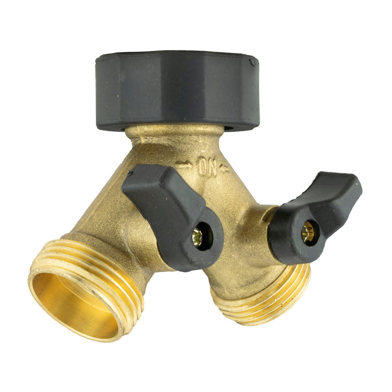 Double Tap Connector with Valves & Threaded Outlets Brass - Home & Garden > Lawn & Garden Garden watering