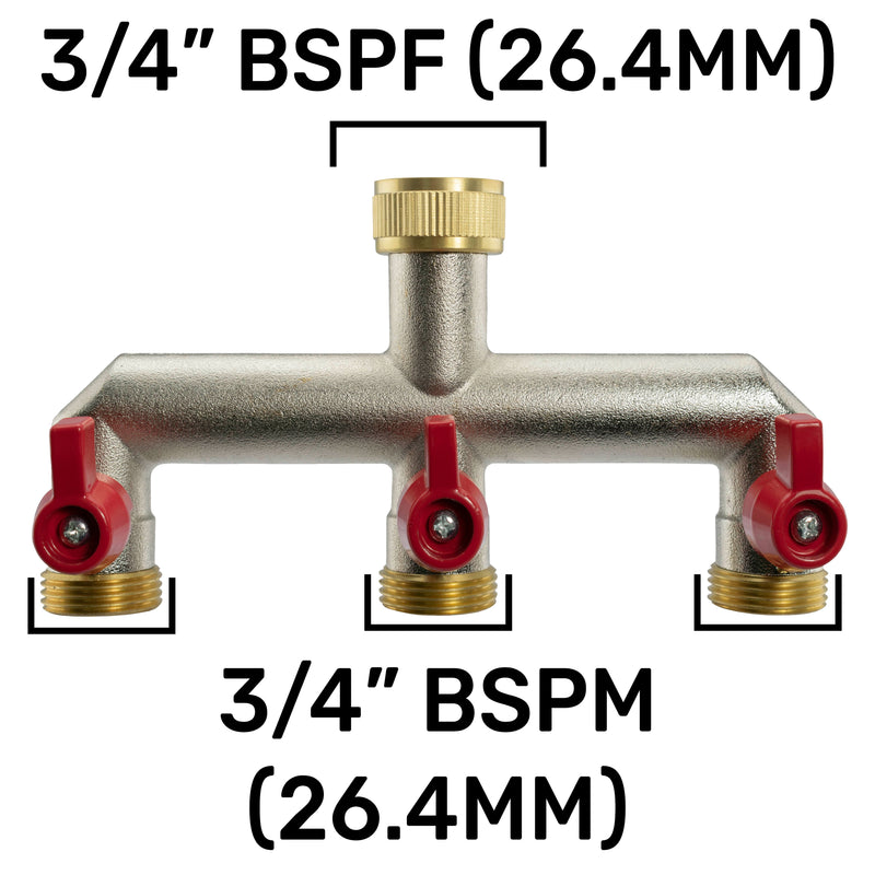 Three Way Tap Splitter Brass 3/4" BSP - Home & Garden > Lawn & Garden Garden watering