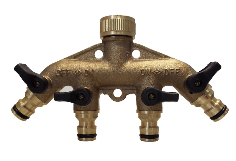 4-Way Manifold with Valves & Snap-On Outlets Brass - Home & Garden > Lawn & Garden Garden watering