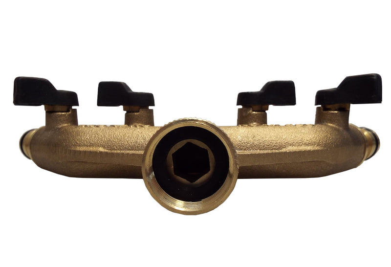4-Way Manifold with Valves & Threaded Outlets Brass - Home & Garden > Lawn & Garden Garden watering