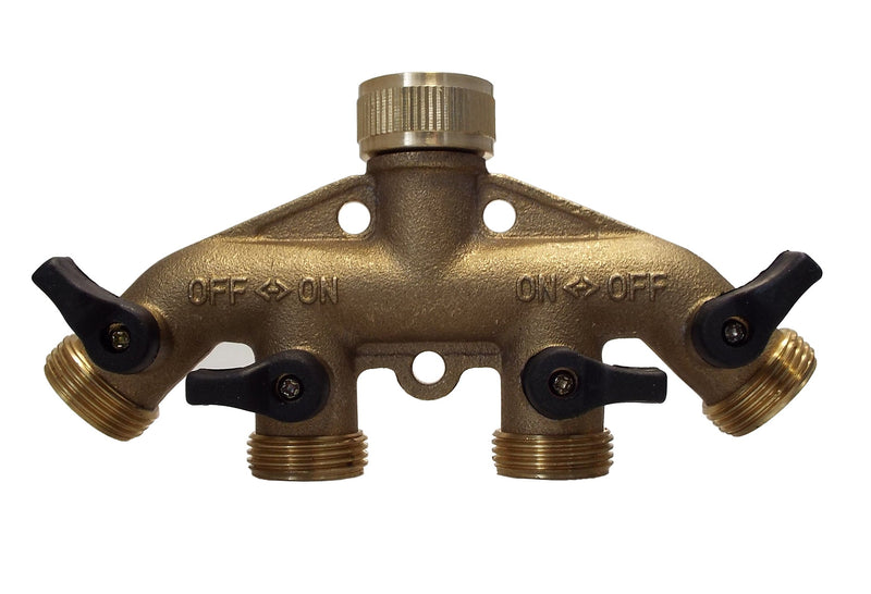 4-Way Manifold with Valves & Threaded Outlets Brass - Home & Garden > Lawn & Garden Garden watering