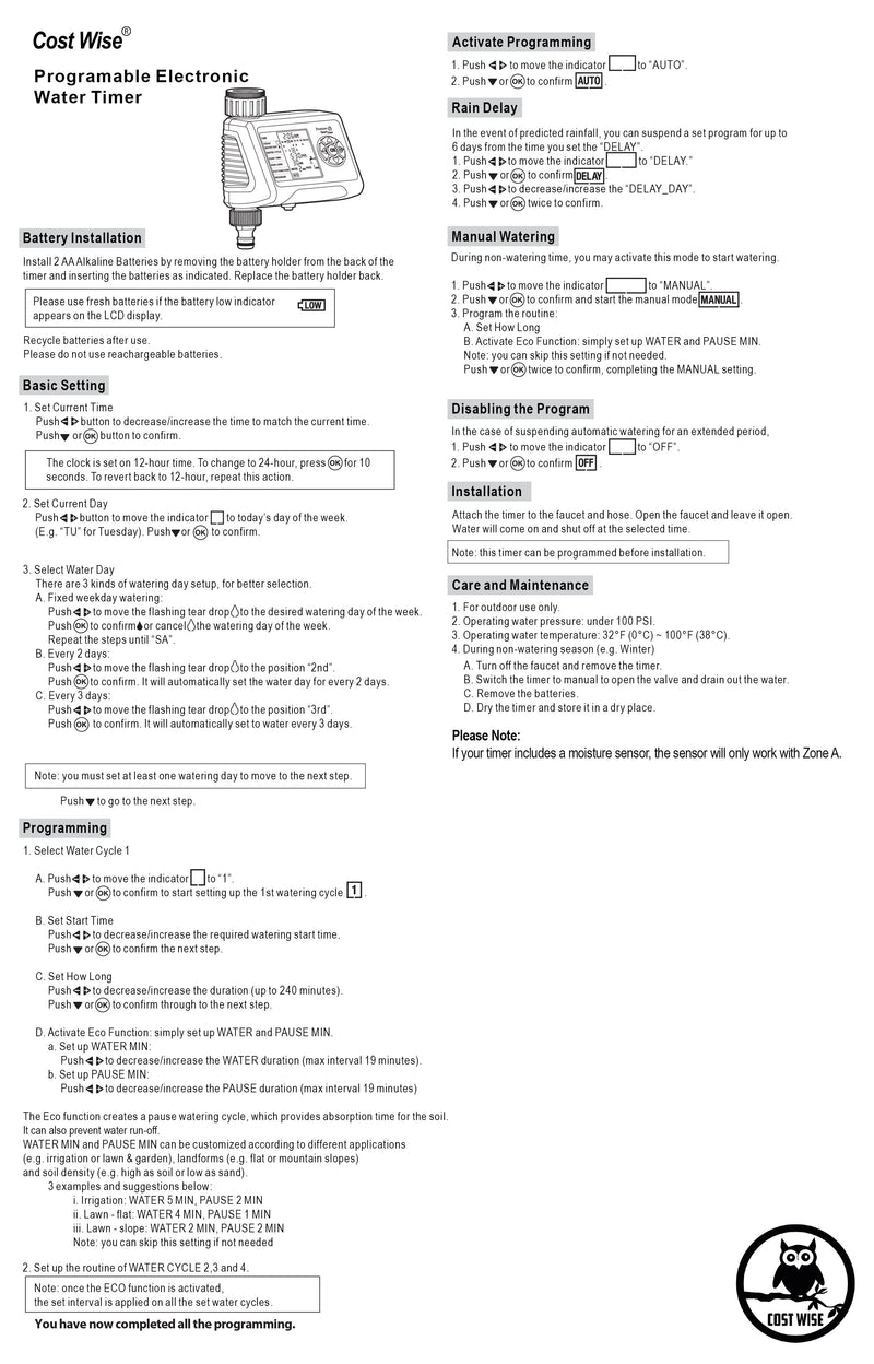 Cost Wise Single Outlet Water Timer - Home & Garden > Lawn & Garden > Watering & Irrigation > Sprinkler Accessories > Sprinkler Controls Garden watering