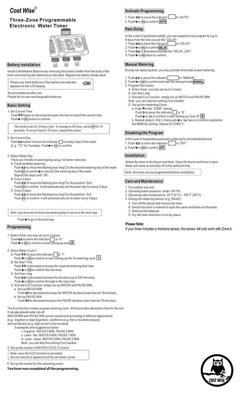 Cost Wise 3-Way Outlet Water Timer - Home & Garden > Lawn & Garden > Watering & Irrigation > Sprinkler Accessories > Sprinkler Controls Garden watering