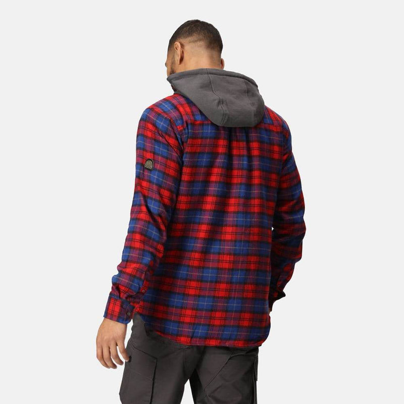 Regatta TRS205 Hooded Shirt Jacket Classic Red Check Medium - Apparel & Accessories > Clothing > Clothing Tops > Hoodies SALE SHIRTS