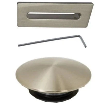 Metallic knob and cover with Allen wrench on a white background