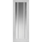 White door with glass panels on a white background