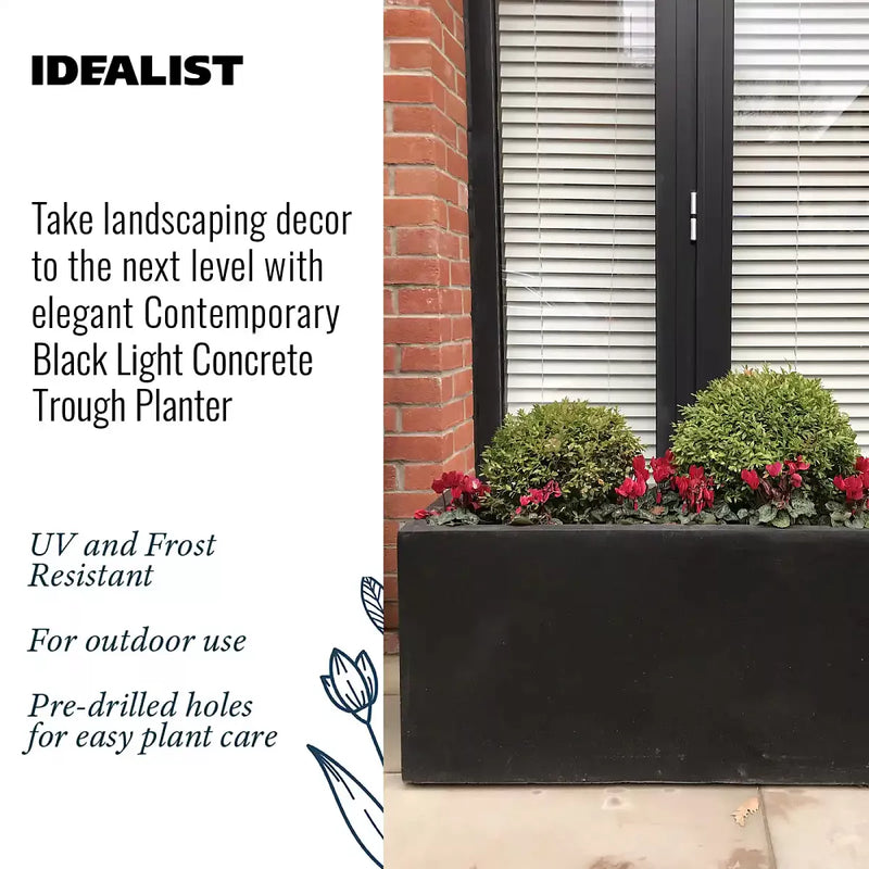 IDEALIST Lite Contemporary Trough Garden Planter, Light Concrete Outdoor Plant Pot H30 L65 W19 cm, 37L - Home & Garden > Lawn & Garden > Gardening > Pots & Planters > Planters