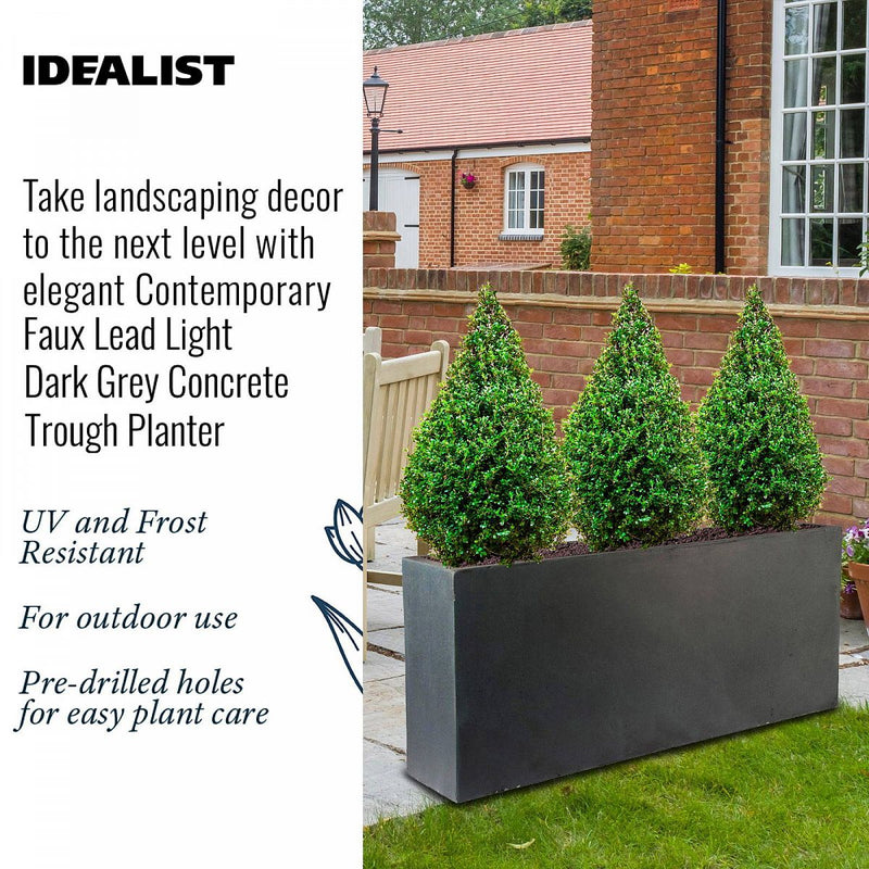 IDEALIST Lite Contemporary Trough Garden Planter, Faux Lead Light Concrete Outdoor Large Plant Pot H41 L85 W26 cm, 91L - Home & Garden > Lawn & Garden > Gardening > Pots & Planters > Planters