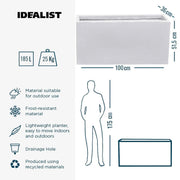 IDEALIST Lite Contemporary Trough Garden Planter, Light Concrete Outdoor Large Plant Pot H51.5 L100 W36 cm, 185L - Home & Garden > Lawn & Garden > Gardening > Pots & Planters > Planters