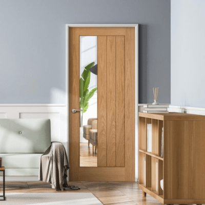 Oak Clear Glazed Offest Un-Finished Internal Door - All Sizes -