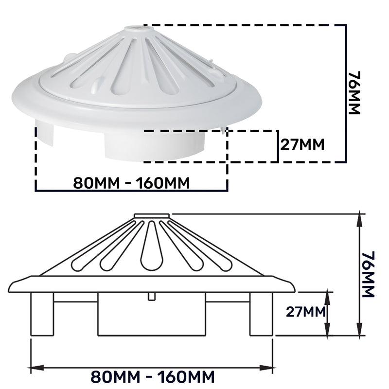 Adjustable Louvre Vent Round 80mm-160mm White - Hardware > Heating, Ventilation & Air Conditioning