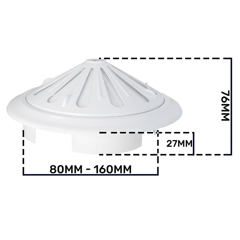 Adjustable Louvre Vent Round 80mm-160mm White - Hardware > Heating, Ventilation & Air Conditioning