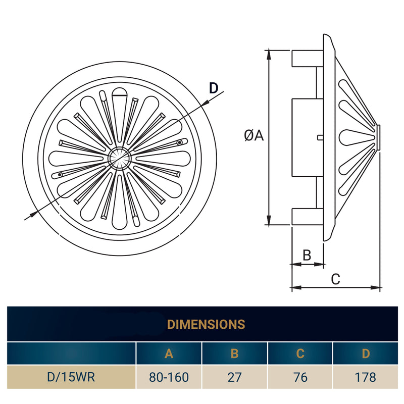 Adjustable Louvre Vent Round 80mm-160mm White - Hardware > Heating, Ventilation & Air Conditioning