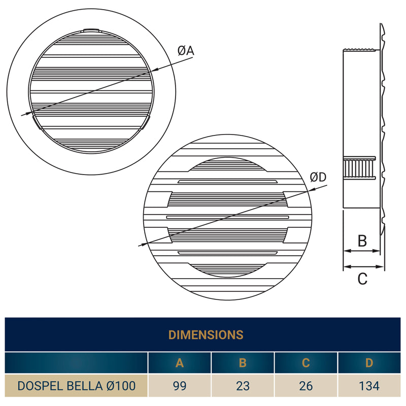 Louvre Vent Round Bella 100mm White - Hardware > Heating, Ventilation & Air Conditioning