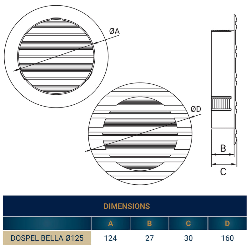 Louvre Vent Round Bella 125mm White - Hardware > Heating, Ventilation & Air Conditioning