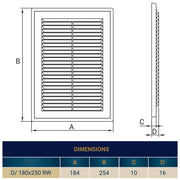 Louvre Vent D/180X250RW Classic 180mm X 250mm with Fly Screen - Hardware > Heating, Ventilation & Air Conditioning