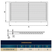 Louvre Vent D/220X120W Classic 220mm X 120mm with Fly Screen - Hardware > Heating, Ventilation & Air Conditioning