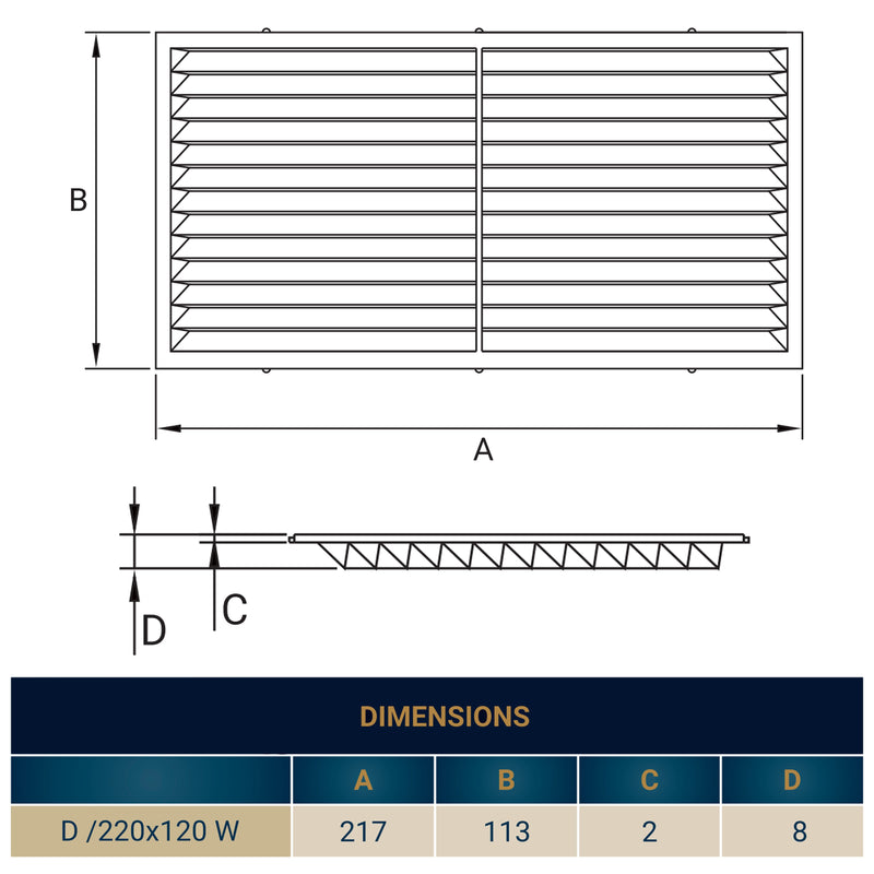 Louvre Vent D/220X120W Classic 220mm X 120mm with Fly Screen - Hardware > Heating, Ventilation & Air Conditioning