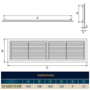 Louvre Vent D/430X110RW Classic 430mm X 110mm with Fly Screen - Hardware > Heating, Ventilation & Air Conditioning