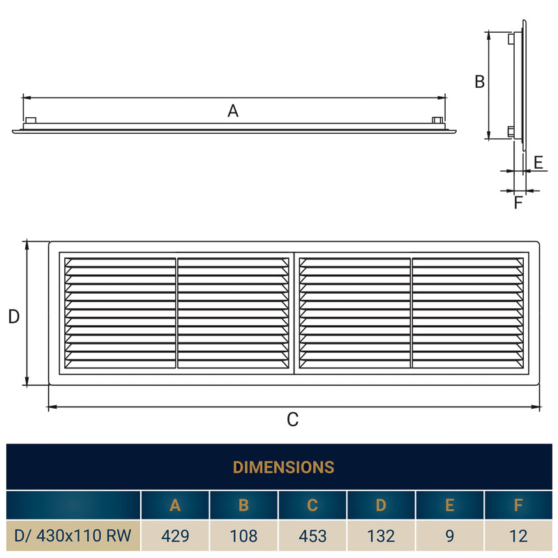 Louvre Vent D/430X110RW Classic 430mm X 110mm with Fly Screen - Hardware > Heating, Ventilation & Air Conditioning