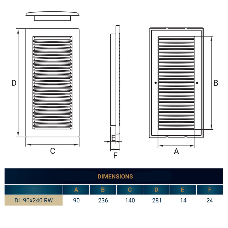 Louvre Vent White DL/90X240RW LUX With Fly Mesh - Hardware > Heating, Ventilation & Air Conditioning