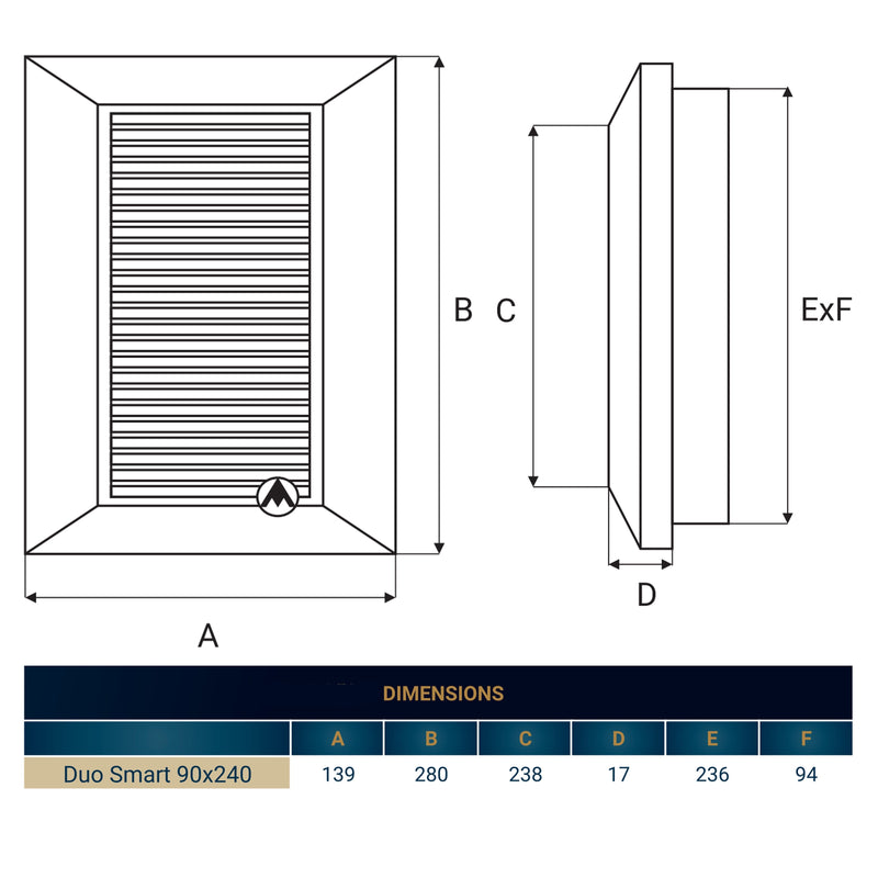 Louvre Vent Duo Smart 90/240 90mm X 240mm With Fly Mesh - Hardware > Heating, Ventilation & Air Conditioning