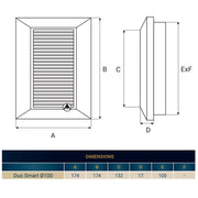 Louvre Vent White Duo Smart 135 fi 100mm With Fly Mesh - Hardware > Heating, Ventilation & Air Conditioning