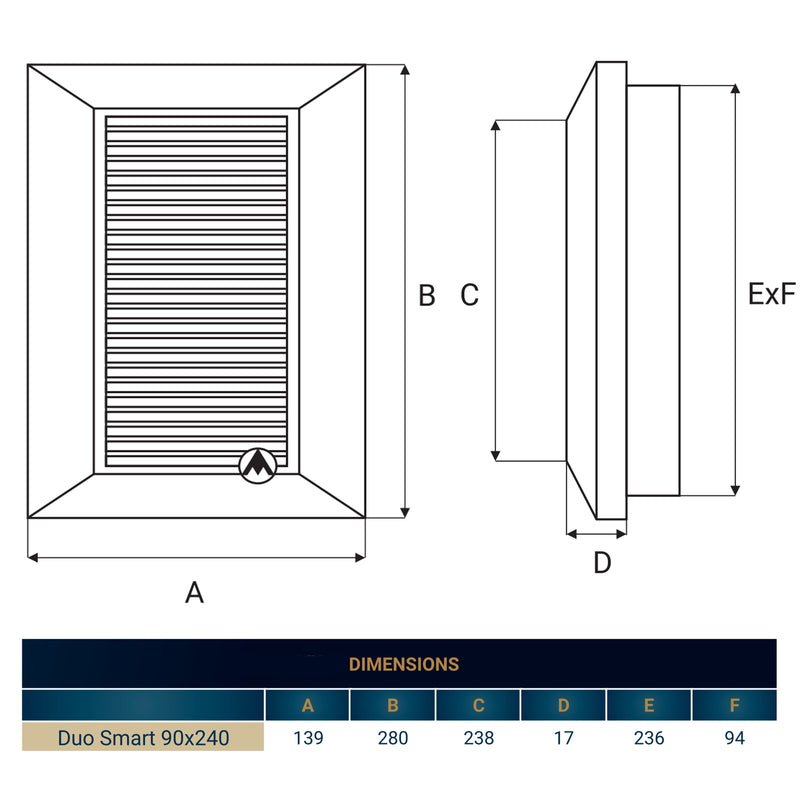 Louvre Vent Duo Smart 90/240 Brown 90mm x 240mm With Fly Mesh - Hardware > Heating, Ventilation & Air Conditioning