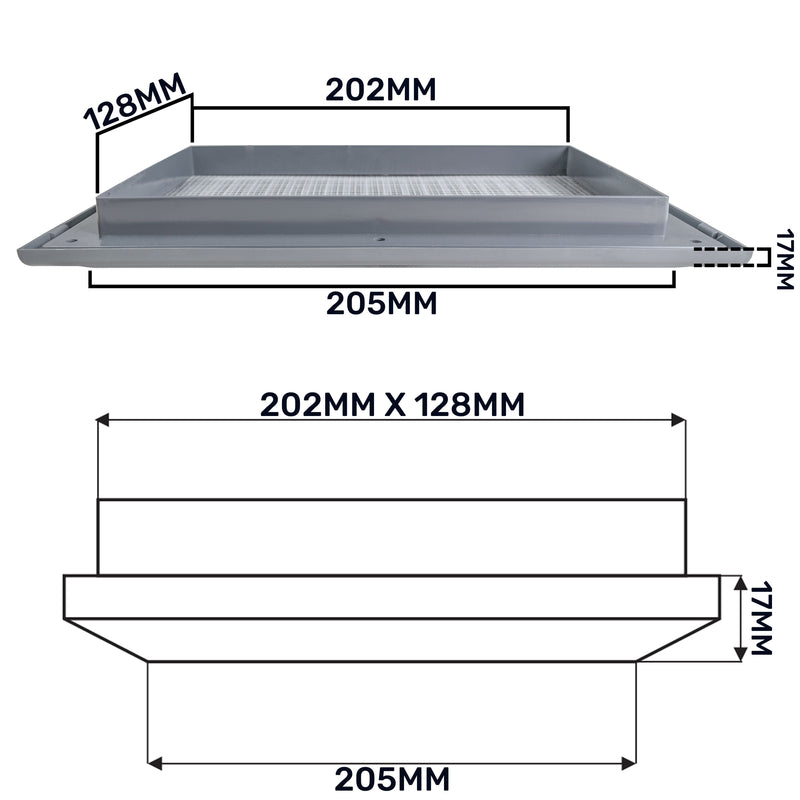 Louvre Vent Graphite Duo Smart 140/210 140mm X 210mm With Fly Mesh - Hardware > Heating, Ventilation & Air Conditioning