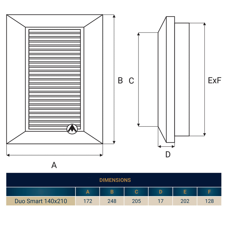 Louvre Vent Graphite Duo Smart 140/210 140mm X 210mm With Fly Mesh - Hardware > Heating, Ventilation & Air Conditioning