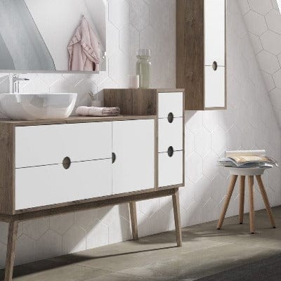 Kompass 3 Drawer Unit Oak/White - All Sizes - Bathrooms
