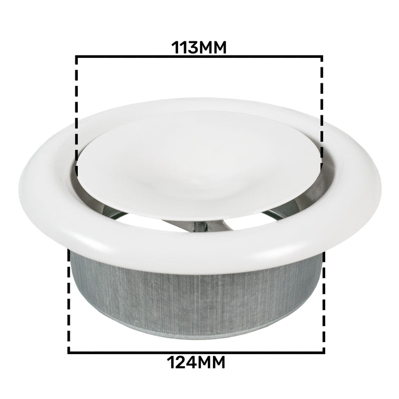 White Metal Extract Ceiling Valve 125mm - Anemostat SV - Hardware > Heating, Ventilation & Air Conditioning > Vents & Flues