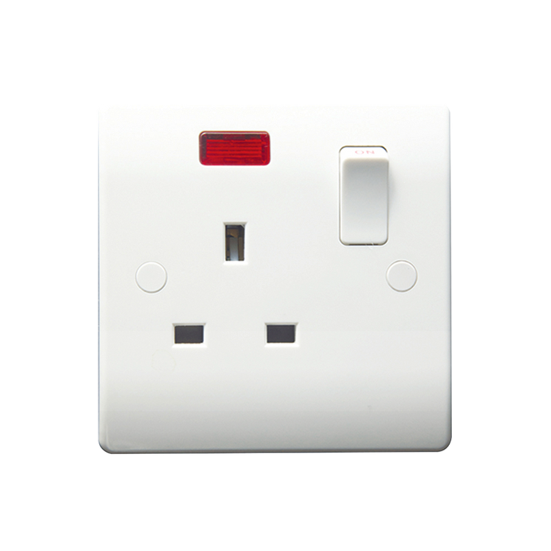 Caradok 1G 13A SP Switched Socket c/w Neon - Caradok - The Classics - White Plastic