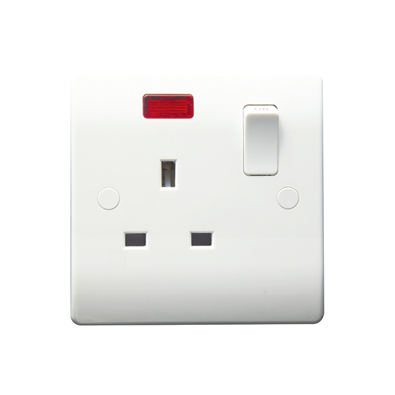 Caradok 1G 13A DP Switched Socket c/w Neon - Caradok - The Classics - White Plastic