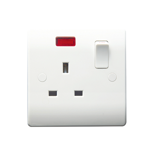 Caradok 1G 13A DP Switched Socket c/w Neon - Caradok - The Classics - White Plastic