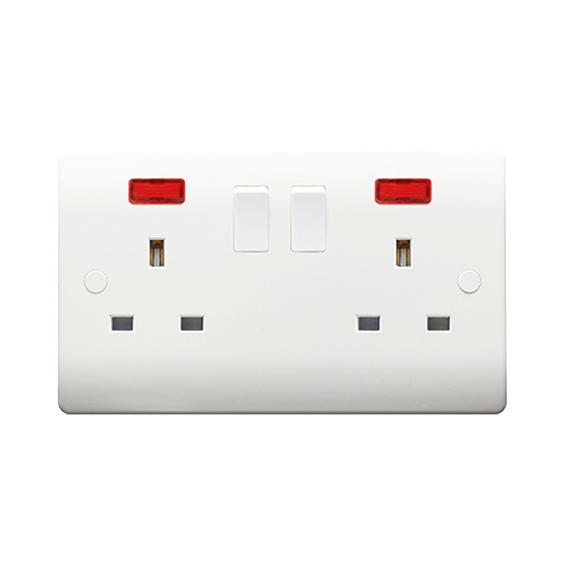 Caradok 2G 13A DP Switched Socket c/w Neon - Caradok - The Classics - White Plastic
