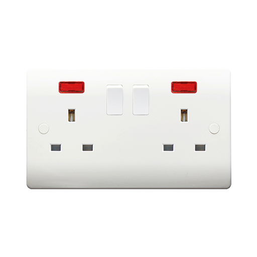 Caradok 2G 13A DP Switched Socket c/w Neon - Caradok - The Classics - White Plastic