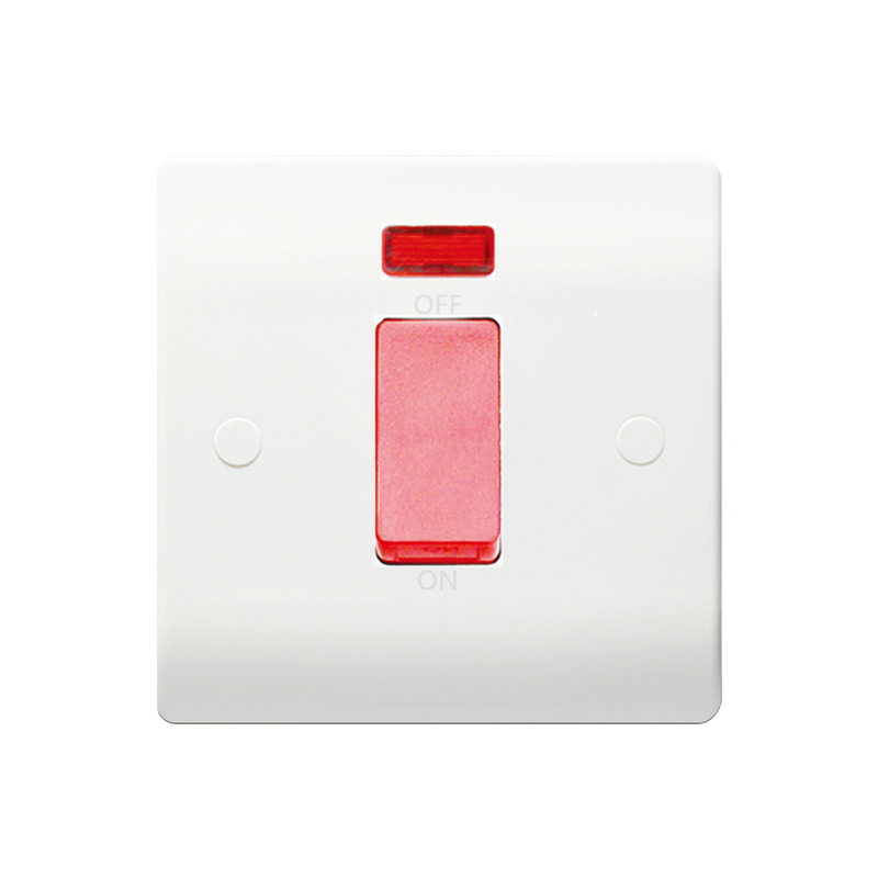 Caradok 1G 45A DP Red Switch c/w Neon - Caradok - The Classics - White Plastic