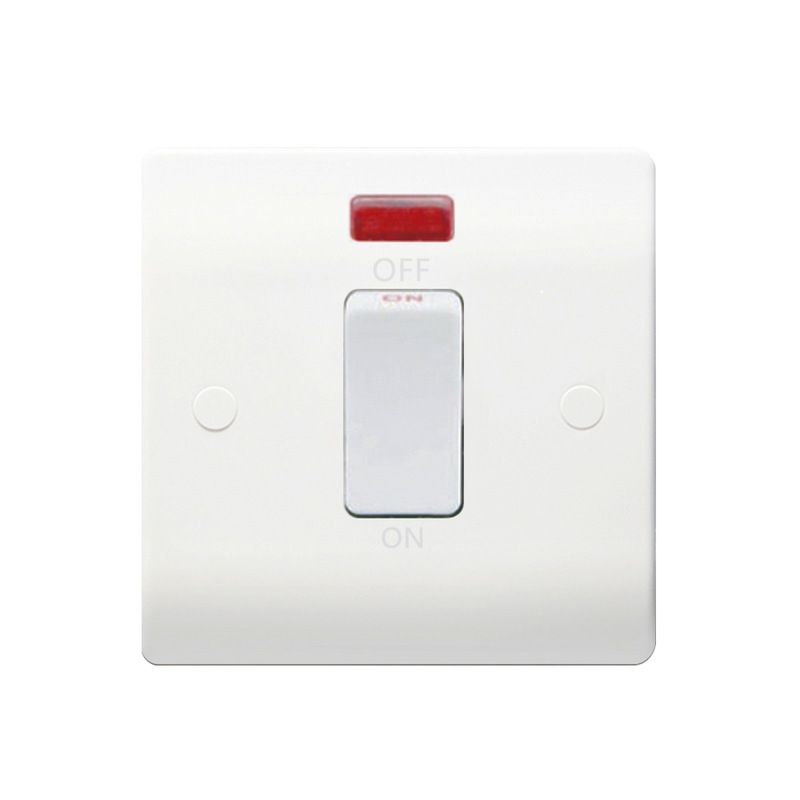 Caradok 1G 45A DP White Switch c/w Neon - Caradok - The Classics - White Plastic