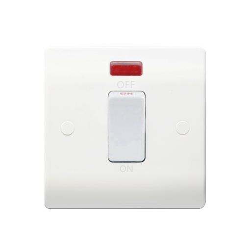 Caradok 1G 45A DP White Switch c/w Neon - Caradok - The Classics - White Plastic