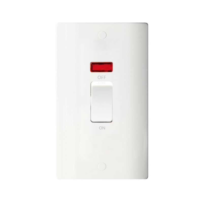 Caradok 2G 45A DP White Switch c/w Neon - Caradok - The Classics - White Plastic