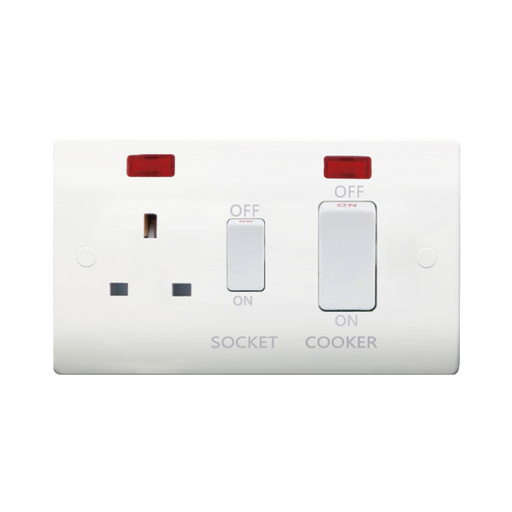 Caradok 45A DP Cooker Control Unit White Switch c/w Neon - Caradok - The Classics - White Plastic